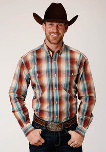 MENS LONG SLEEVE BUTTON CANYON PLAID WESTERN SHIRT