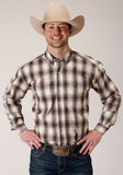 MENS LONG SLEEVE BUTTON SMOKE HOUSE OMBRE PLAID WESTERN SHIRT