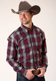 MENS LONG SLEEVE BUTTON WINE PLAID WESTERN SHIRT