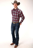 MENS LONG SLEEVE BUTTON WINE PLAID WESTERN SHIRT