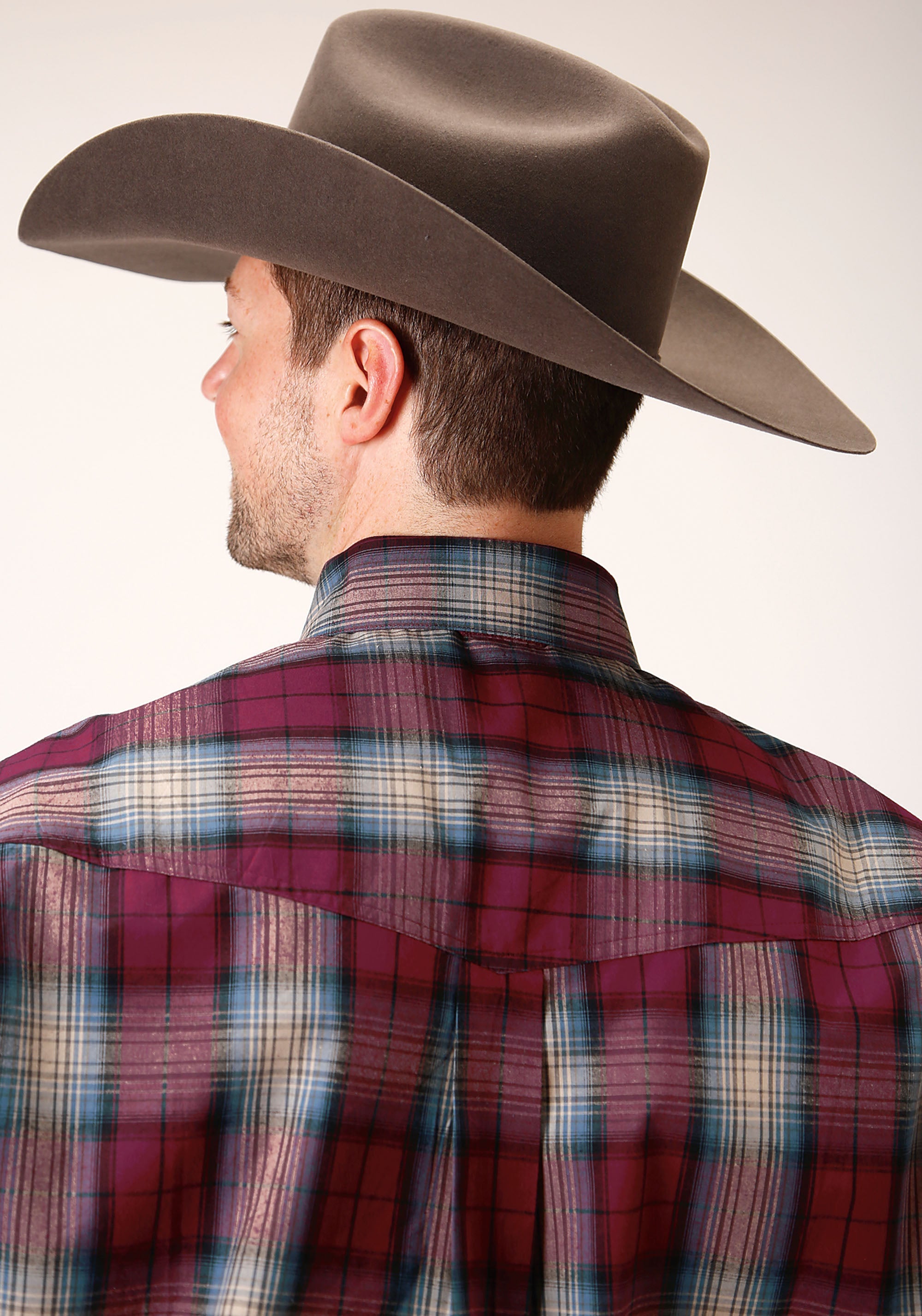 Mens Long Sleeve Button Wine Plaid Western Shirt – Roper Apparel