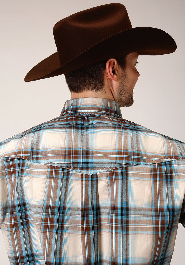 MENS LONG SLEEVE BUTTON COCAO PLAID WESTERN SHIRT
