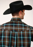 MENS LONG SLEEVE BUTTON DARK CHOCOLATE PLAID WESTERN SHIRT