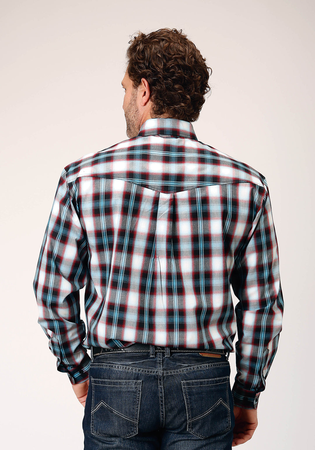 MENS LONG SLEEVE BUTTON WEST PLAID WESTERN SHIRT