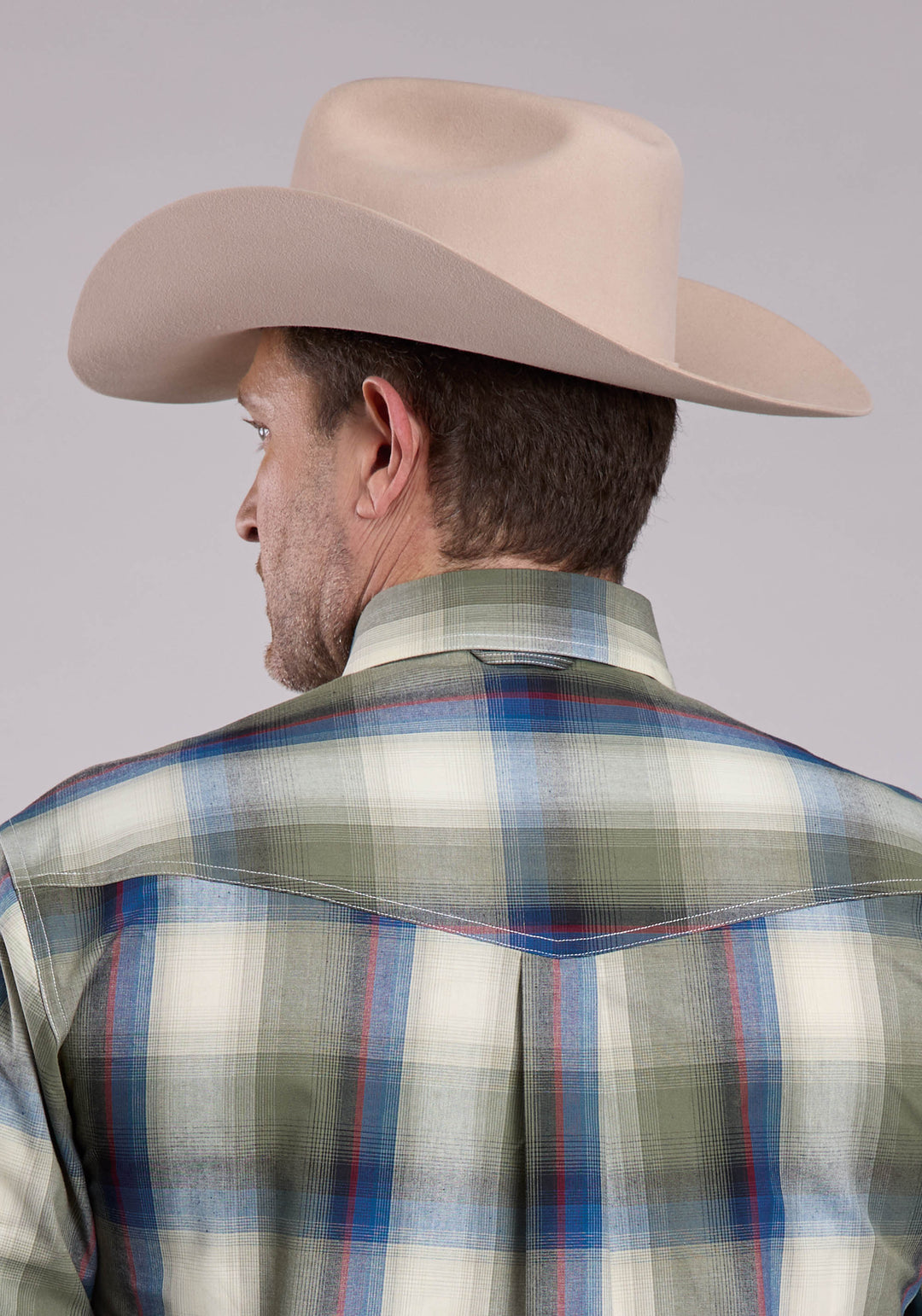 MENS LONG SLEEVE BUTTON EVERGREEN PLAID WESTERN SHIRT