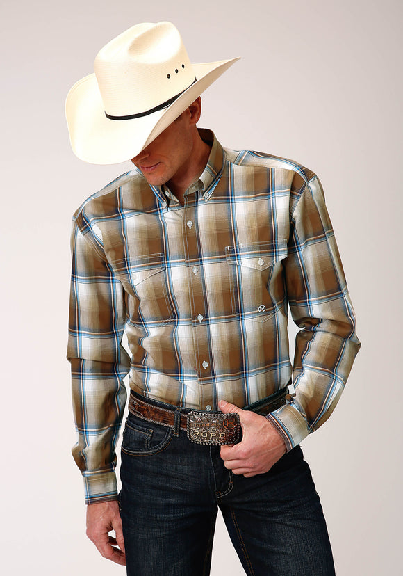 MENS LONG SLEEVE BUTTON COUNTRY ROAD OMBRE WESTERN SHIRT