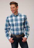 MENS LONG SLEEVE BUTTON CLEAR SKY PLAID WESTERN SHIRT