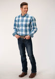 MENS LONG SLEEVE BUTTON CLEAR SKY PLAID WESTERN SHIRT