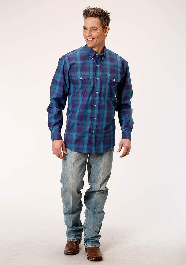 MENS LONG SLEEVE BUTTON SHADOW OMBRE WESTERN SHIRT