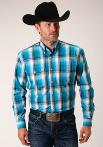 MENS LONG SLEEVE BUTTON DEEP POOL OMBRE WESTERN SHIRT