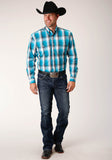 MENS LONG SLEEVE BUTTON DEEP POOL OMBRE WESTERN SHIRT