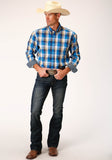 MENS LONG SLEEVE BUTTON CLEAR SKY PLAID WESTERN SHIRT