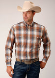 MENS LONG SLEEVE BUTTON COPPER OMBRE PLAID WESTERN SHIRT