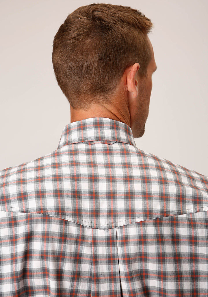MENS LONG SLEEVE BUTTON NEW STRETCH CHECK  GREY WESTERN SHIRT