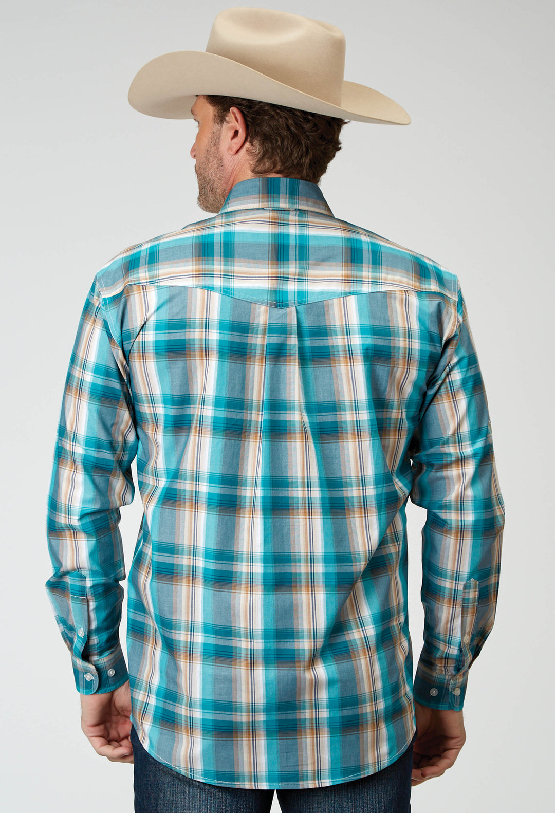 MENS LONG SLEEVE BUTTON WATERS EDGE PLAID WESTERN SHIRT