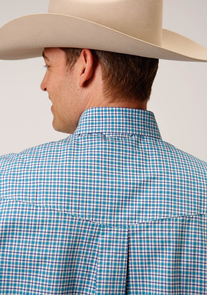 MENS LONG SLEEVE BUTTON STRETCH CHECK WESTERN SHIRT