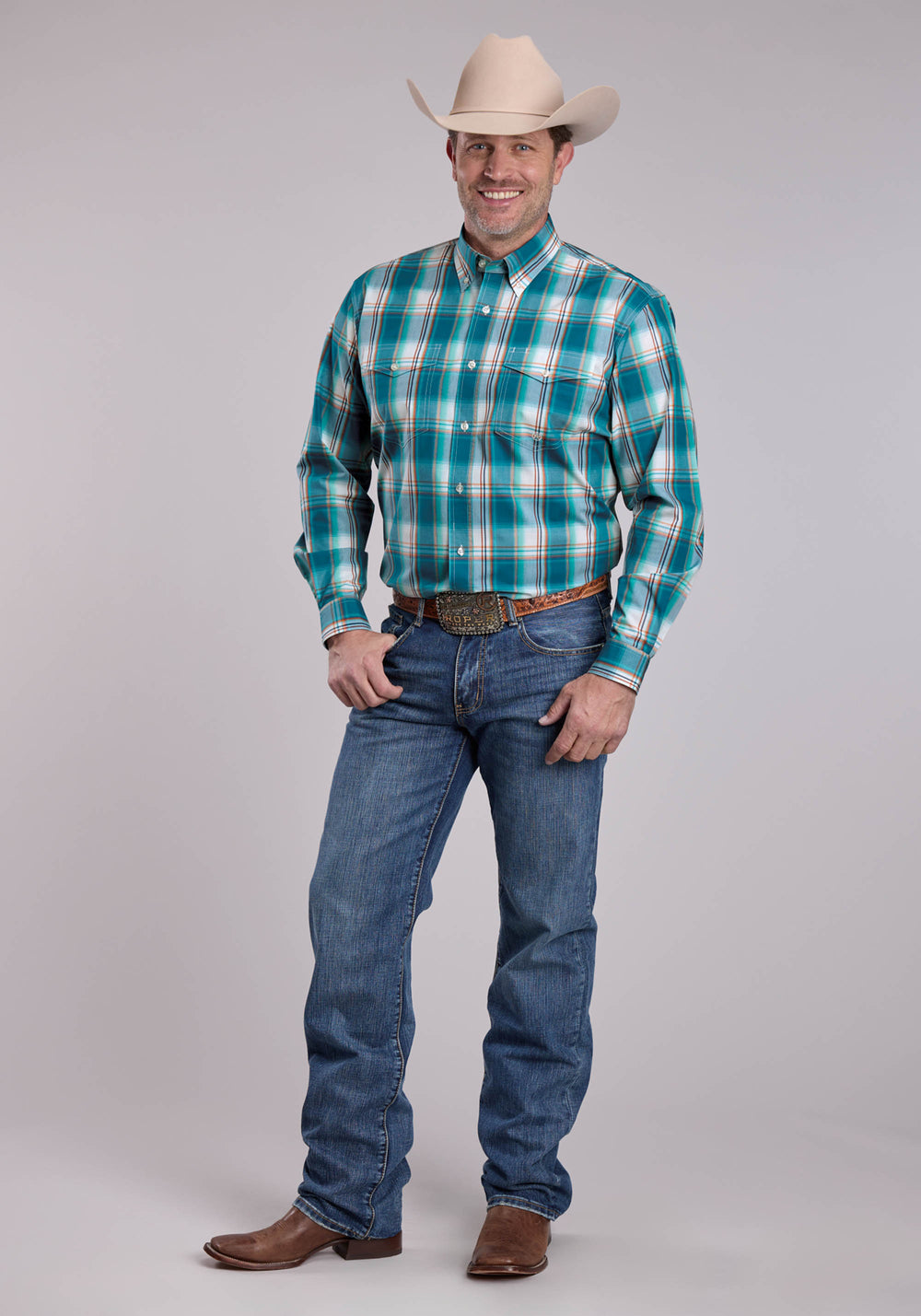 MENS ROPER SUNSET PLAID LONG SLEEVE BUTTON SHIRT
