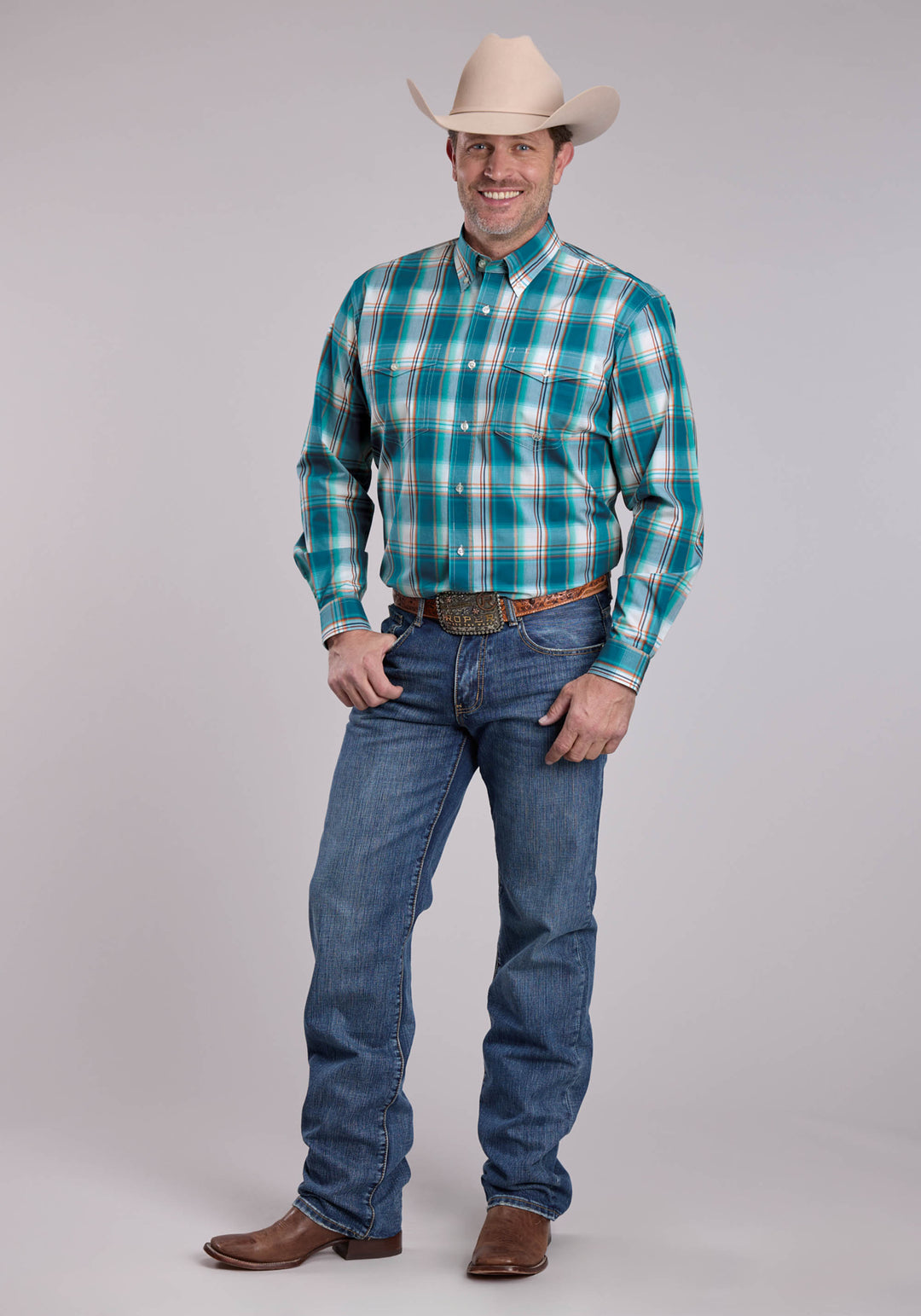 MENS ROPER SUNSET PLAID LONG SLEEVE BUTTON SHIRT