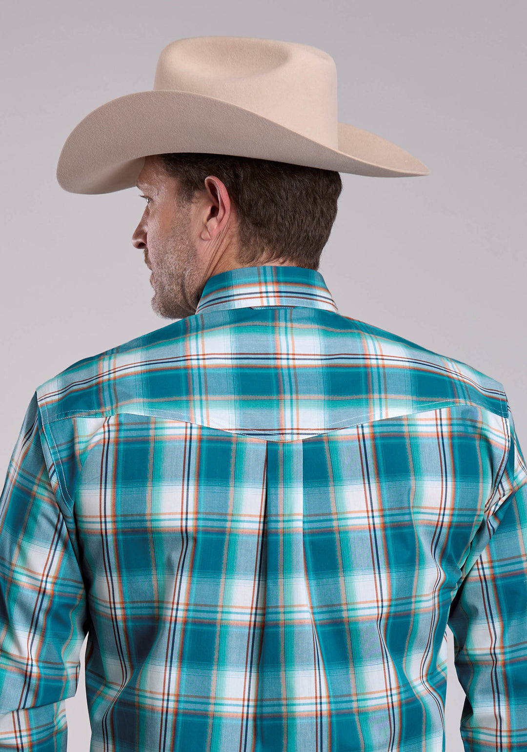 MENS ROPER SUNSET PLAID LONG SLEEVE BUTTON SHIRT