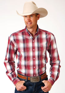 MENS LONG SLEEVE BUTTON RED APPLE PLAID WESTERN SHIRT