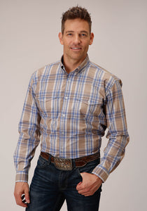 MENS LONG SLEEVE BUTTON SANDY PLAID WESTERN SHIRT