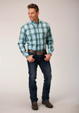 MENS LONG SLEEVE BUTTON MEADOW PLAID WESTERN SHIRT