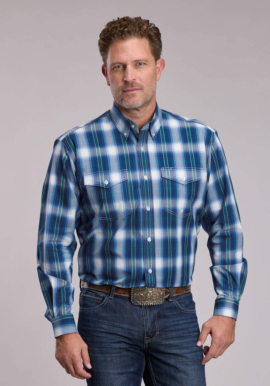 MENS ROPER NIGHT FALL PLAID WESTERN BUTTON UP SHIRT