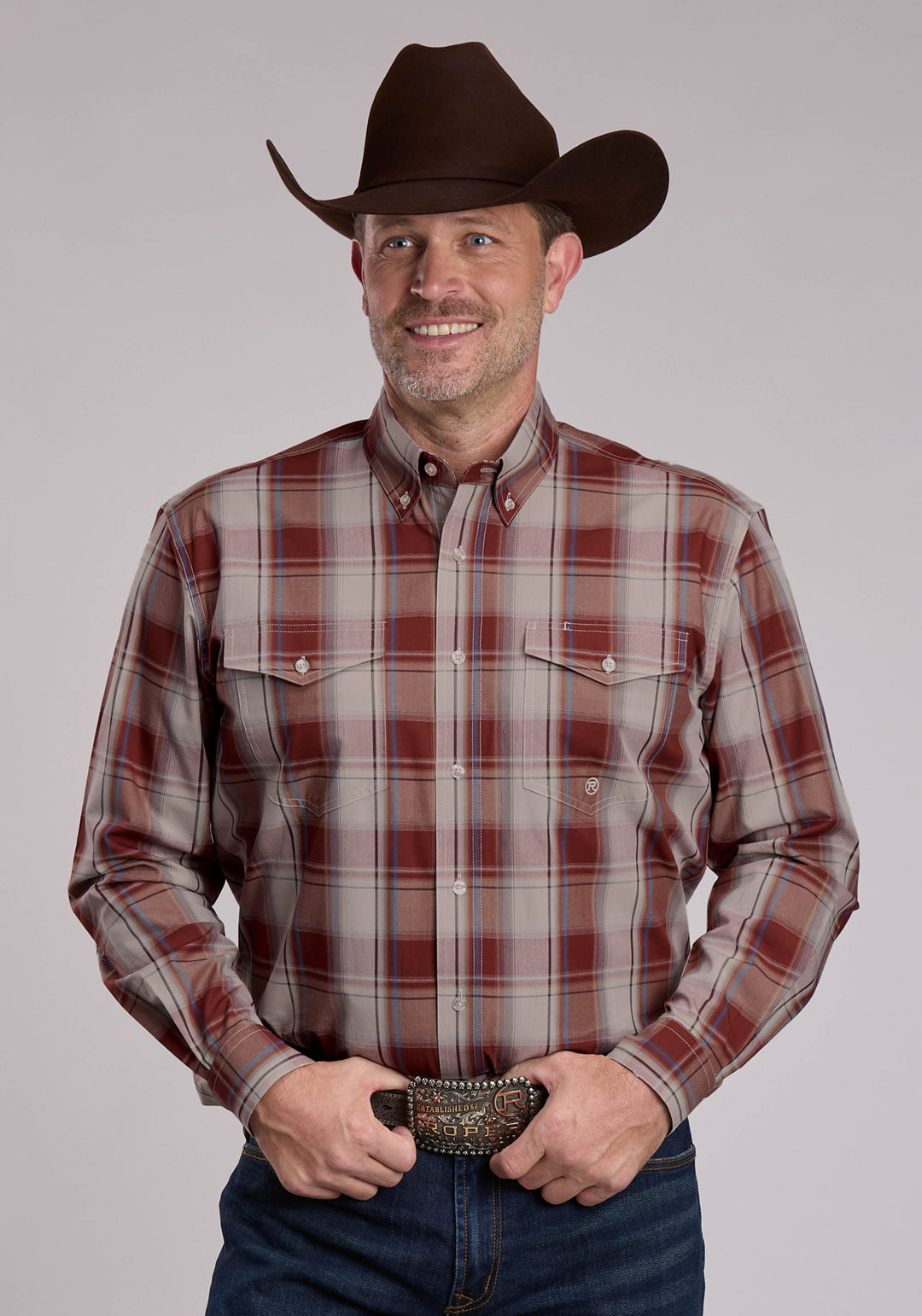 MENS ROPER RED ROCK PLAID WESTERN BUTTON UP SHIRT