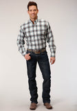 MENS LONG SLEEVE BUTTON OLIVE STRETCH PLAID WESTERN SHIRT