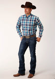 MENS LONG SLEEVE BUTTON BLUEBERRY PLAID WESTERN SHIRT