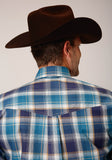 MENS LONG SLEEVE BUTTON BLUEBERRY PLAID WESTERN SHIRT