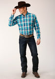 MENS LONG SLEEVE BUTTON BLUE MOON PLAID WESTERN SHIRT