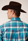 MENS LONG SLEEVE BUTTON BLUE MOON PLAID WESTERN SHIRT