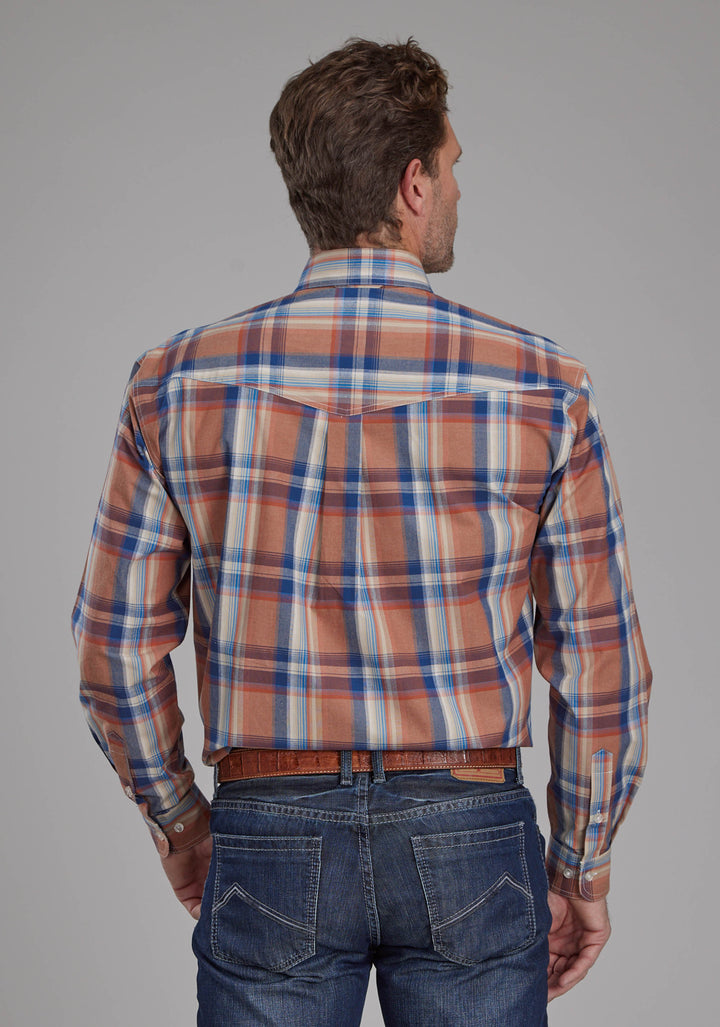MENS FALLING LEAVES PLAID LONG SLEEVE BUTTON WESTERN SHIRT