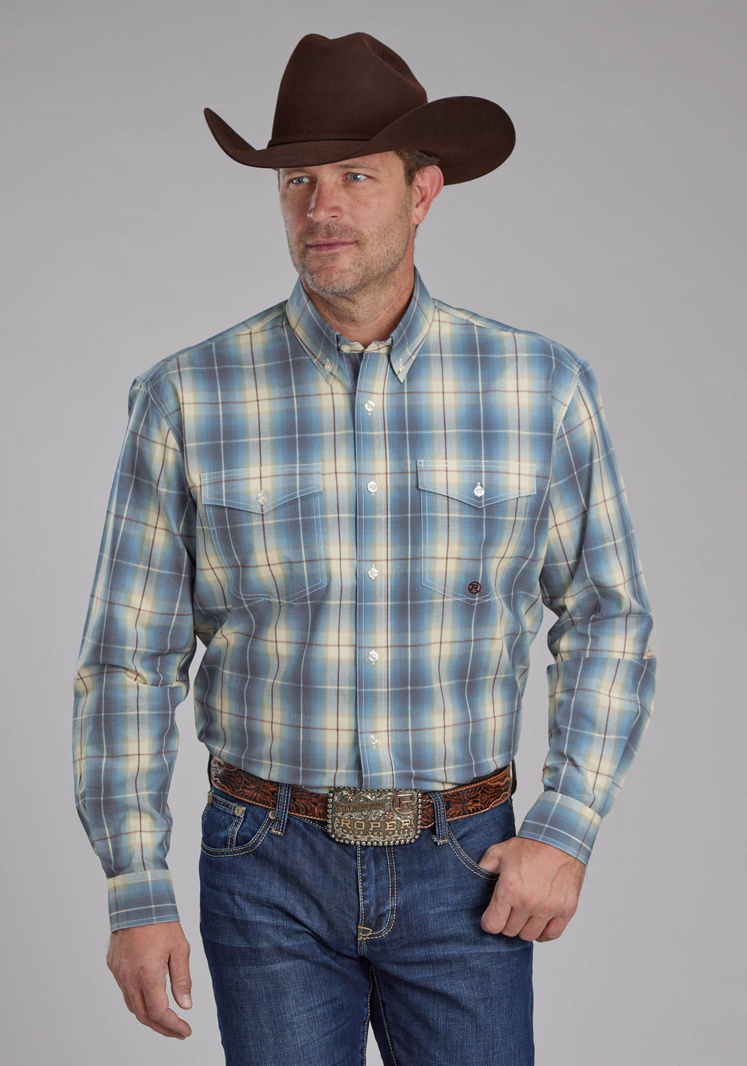 MENS DUNGAREE PLAID LONG SLEEVE BUTTON WESTERN SHIRT