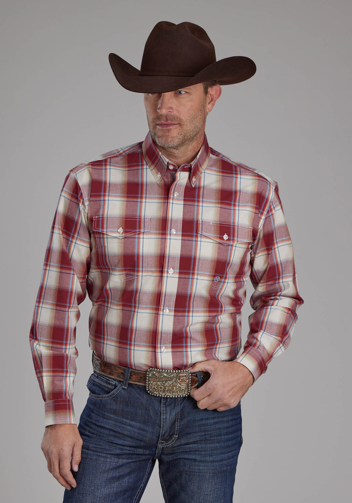 MENS '57 CHEVY PLAID LONG SLEEVE BUTTON WESTERN SHIRT