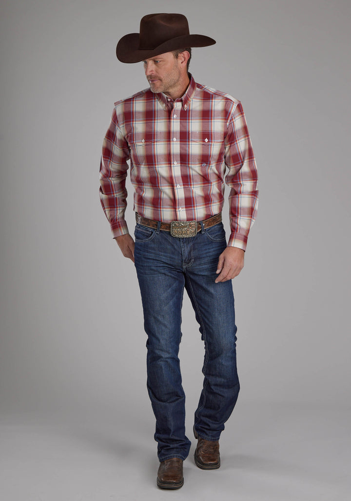 MENS '57 CHEVY PLAID LONG SLEEVE BUTTON WESTERN SHIRT