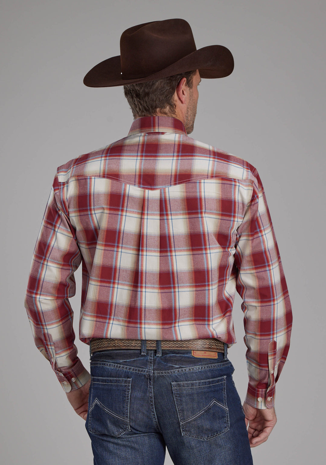 MENS '57 CHEVY PLAID LONG SLEEVE BUTTON WESTERN SHIRT