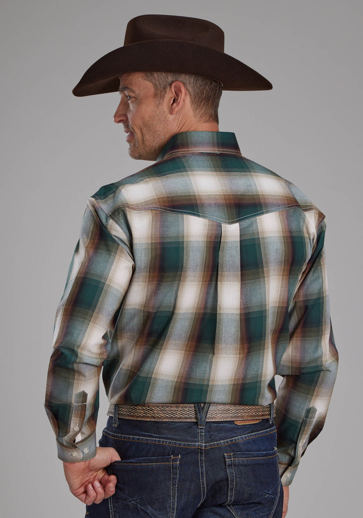 MENS TALL TREE PLAID LONG SLEEVE BUTTON WESTERN SHIRT