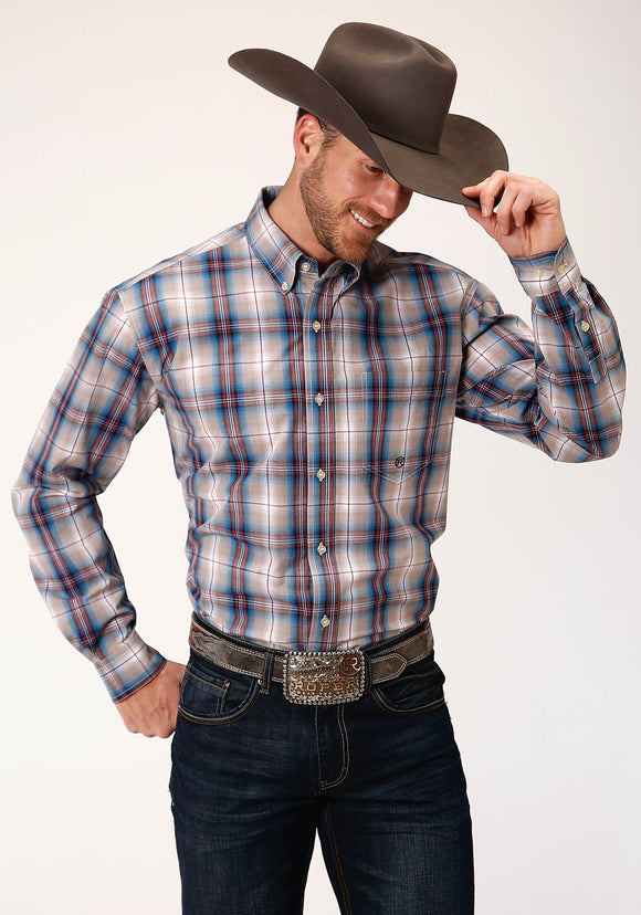 MENS LONG SLEEVE BUTTON VINTAGE PLAID WESTERN SHIRT