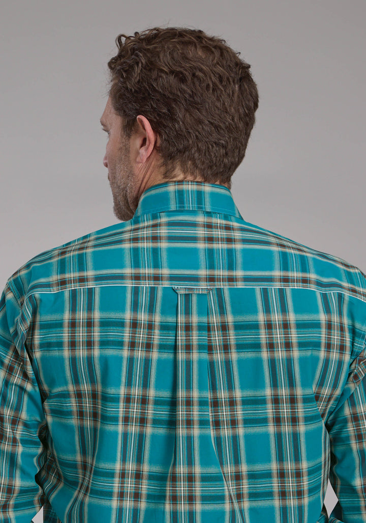 MENS REAL TEAL PLAID LONG SLEEVE BUTTON WESTERN SHIRT