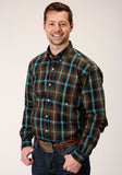 MENS LONG SLEEVE BUTTON DARK CHOCOLATE PLAID WESTERN SHIRT