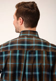 MENS LONG SLEEVE BUTTON DARK CHOCOLATE PLAID WESTERN SHIRT