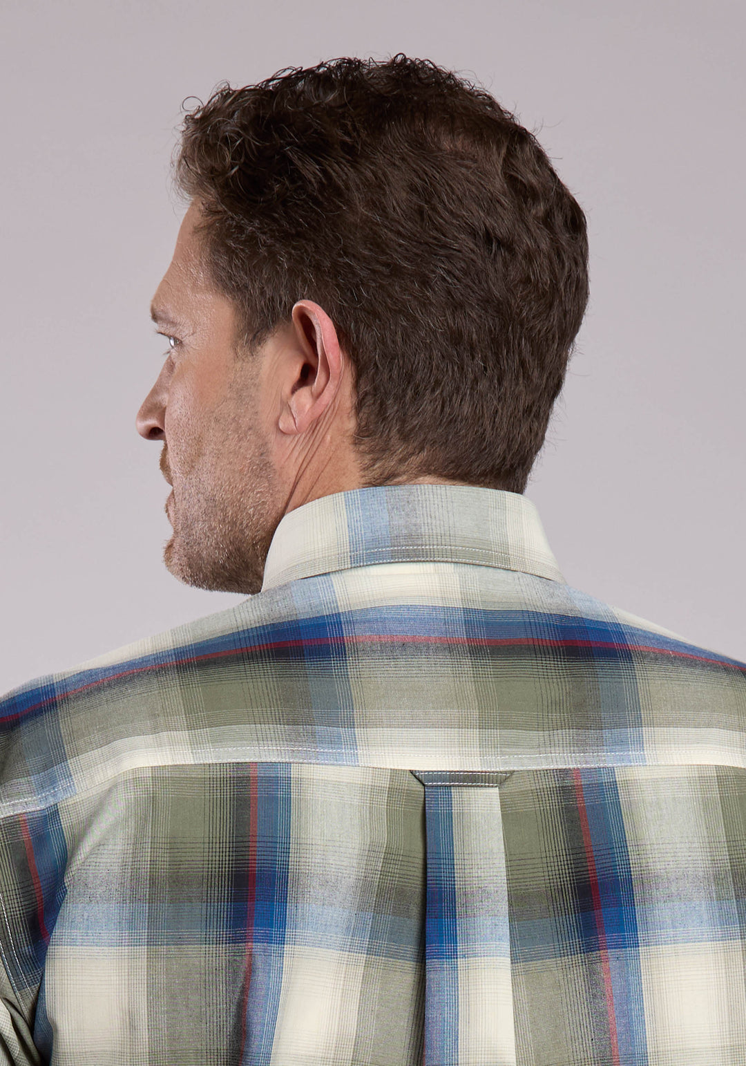 MENS LONG SLEEVE BUTTON EVERGREEN PLAID WESTERN SHIRT