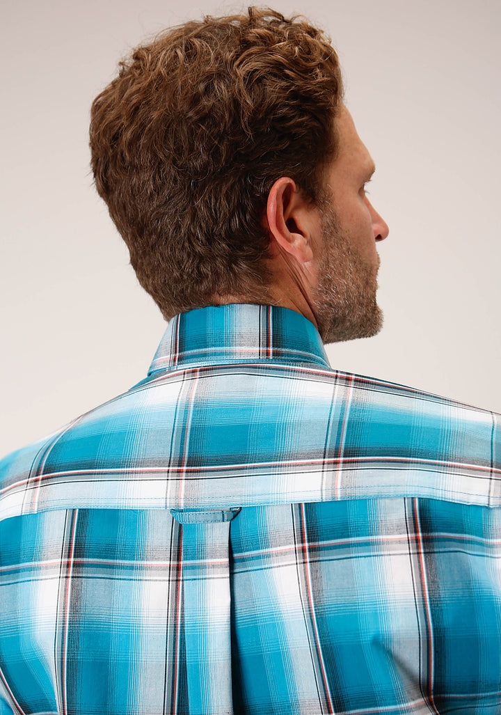 MENS LONG SLEEVE BUTTON DEEP POOL OMBRE WESTERN SHIRT