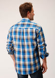 MENS LONG SLEEVE BUTTON CLEAR SKY PLAID WESTERN SHIRT