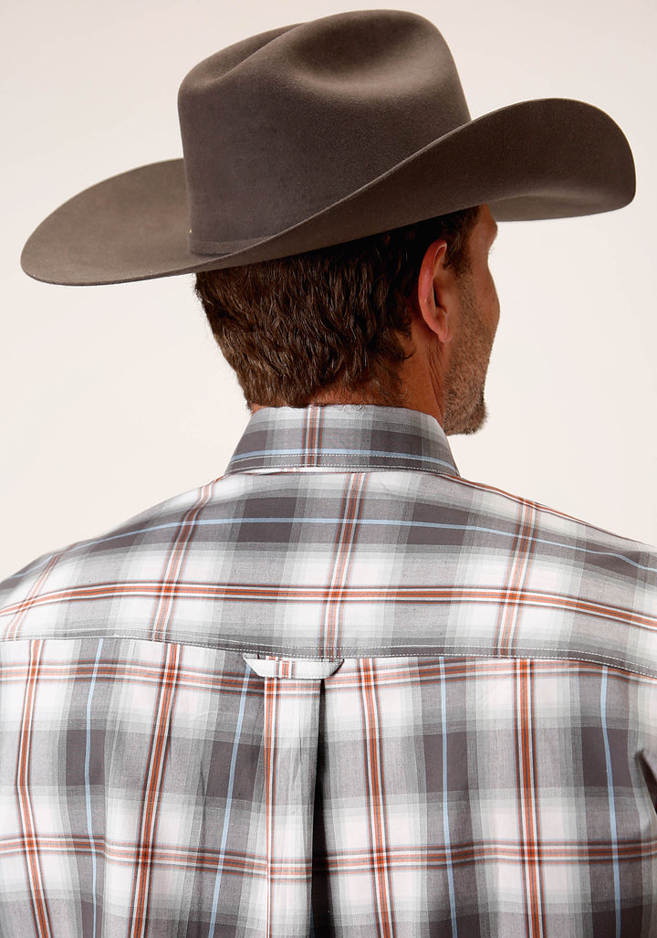 MENS LONG SLEEVE BUTTON SMOKEY PLAID WESTERN SHIRT