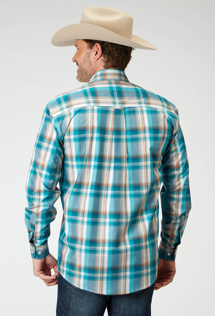 MENS LONG SLEEVE BUTTON WATERS EDGE PLAID WESTERN SHIRT