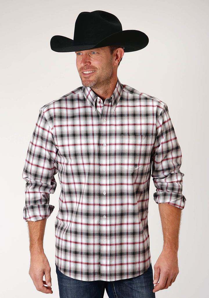 MENS LONG SLEEVE BUTTON CLASSIC OMBRE STRETCH POPLIN WESTERN SHIRT