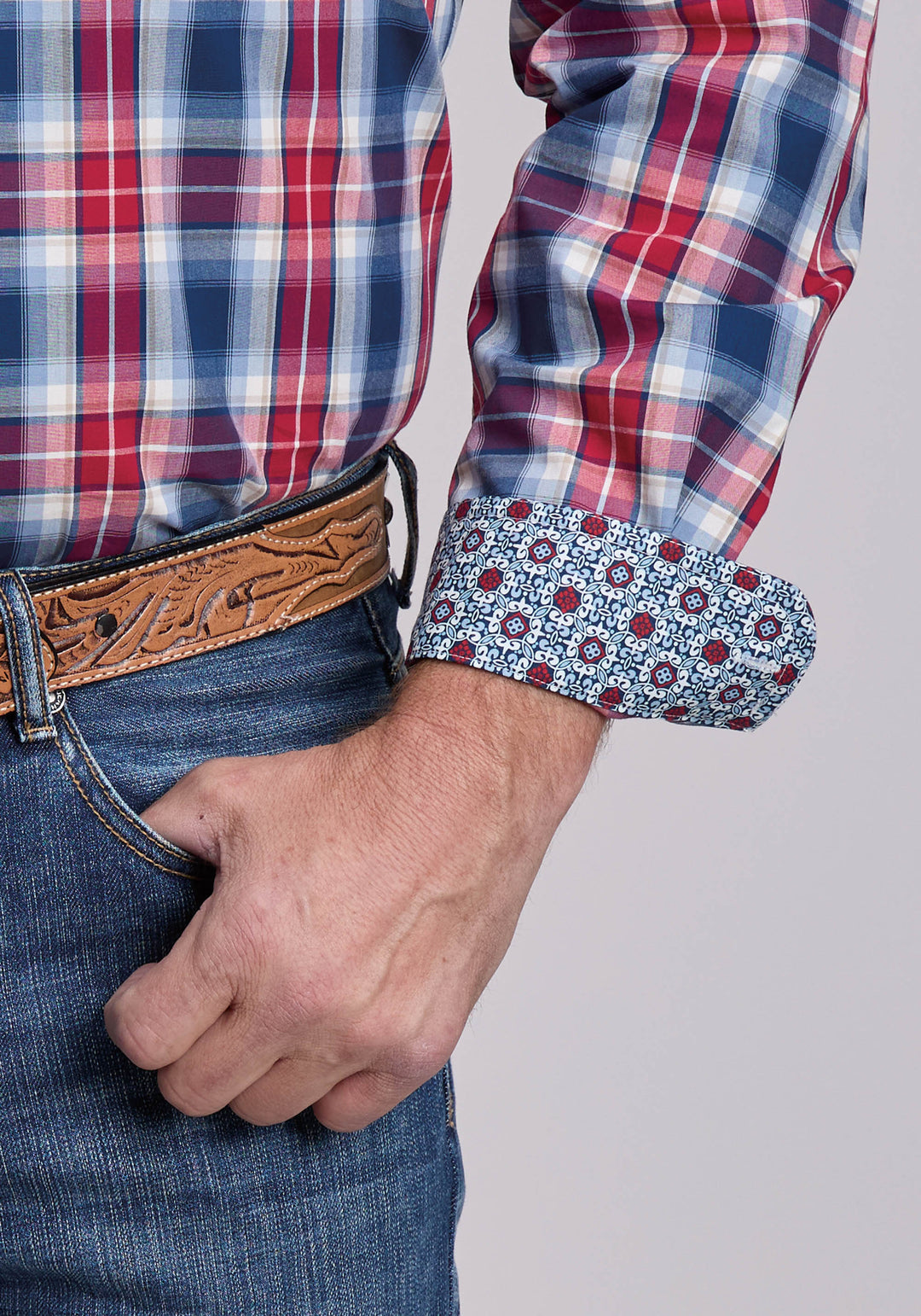 MENS ROPER AMERICAN WEST PLAID LONG SLEEVE BUTTON SHIRT